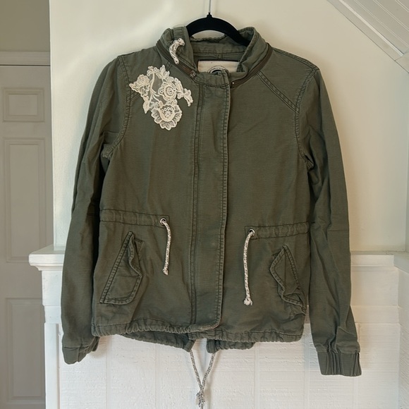 Anthropologie Daughters of the Liberation Olive Green Utility Jacket w/ Lace XS - Picture 1 of 11